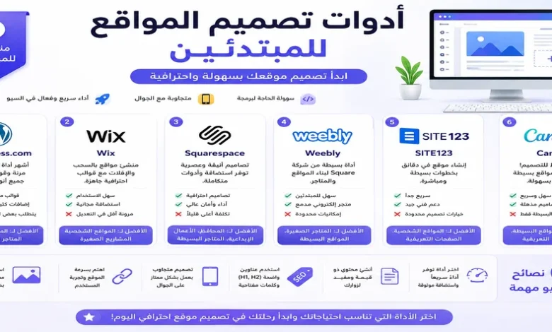 ادوات تصميم المواقع للمبتدئين